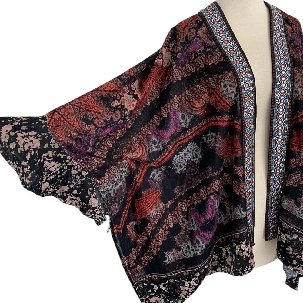 Soft Surroundings Velvet Kimono Topper Open Cardigan One Size Paisley Printed - Picture 8 of 16